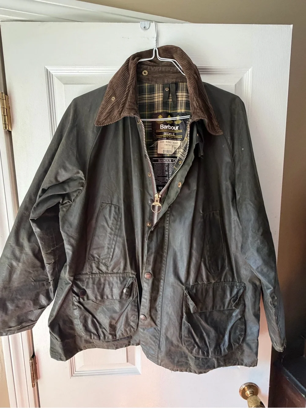 Vintage Barbour A100 Bedale Wax Jacket Olive Green C46 / large Made in England
